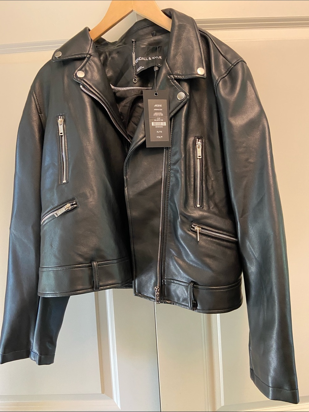 Kendall & Kylie Black Faux Leather Moto Jacket with Silver Zippers
